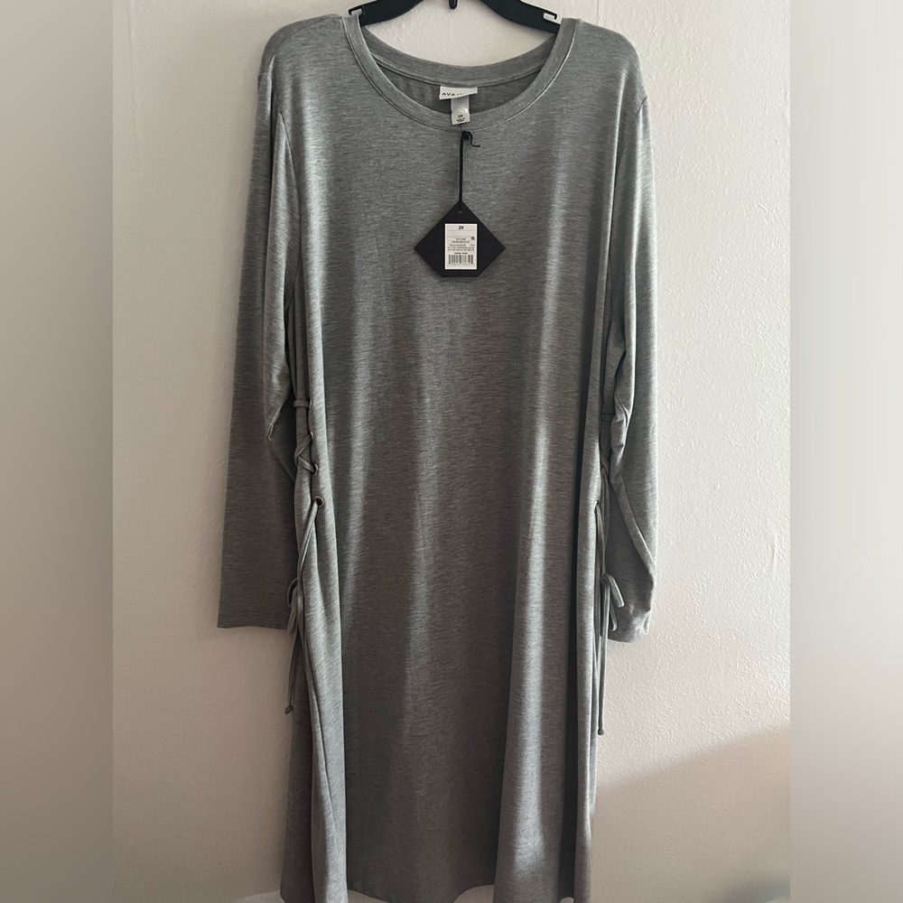Ava & Viv Long Sleeve Gray Tie-Side Midi Dress